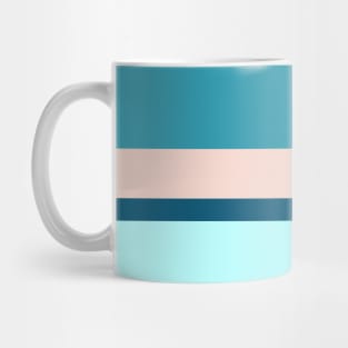 A fine combination of Oxford Blue, Blue Sapphire, Sea, Pale Cyan and Champagne Pink stripes. Mug